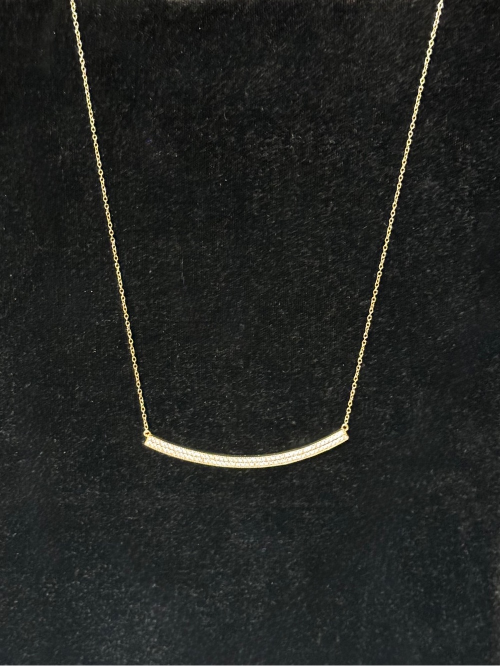 BZK Miami Curved Pave Bar Pendant 14K Yellow Gold Vermeil 925 Italy Necklace